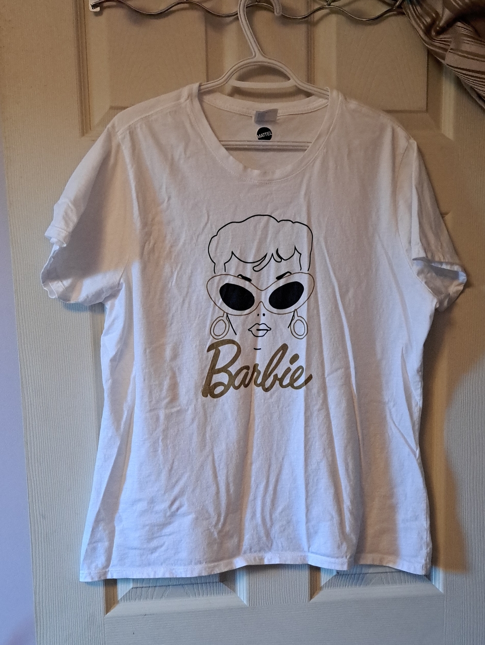 Mattel White Tee with Black Graphic and Gold Barbie Script